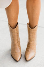 Load image into Gallery viewer, Yasmine Brown Snakeskin Booties
