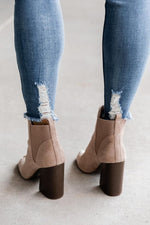 Load image into Gallery viewer, Eliana Taupe Block Heel Open Toe Booties