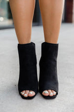 Load image into Gallery viewer, Eliana Black Block Heel Open Toe Booties