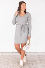 Load image into Gallery viewer, Spend The Weekend Ribbed Knit Mini Grey Dress