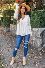 Load image into Gallery viewer, Continue On Oatmeal Babydoll Blouse