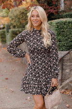 Load image into Gallery viewer, We Have Extra Time Black High Neck Floral Mini Dress