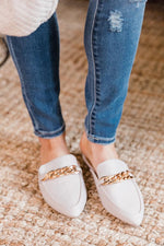 Load image into Gallery viewer, Arlette Grey Large Chain Leather Mules