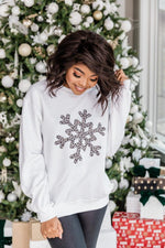 Load image into Gallery viewer, Animal Print Snowflake White Graphic Sweatshirt