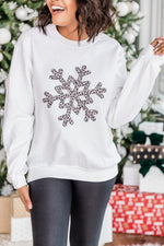 Load image into Gallery viewer, Animal Print Snowflake White Graphic Sweatshirt
