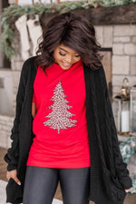 Load image into Gallery viewer, Animal Print Christmas Tree Graphic Red Tee