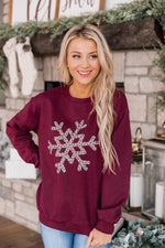 Load image into Gallery viewer, Animal Print Snowflake Graphic Maroon Sweatshirt