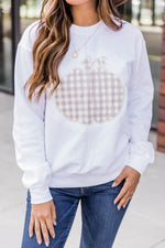 Load image into Gallery viewer, Plaid Pumpkin Applique White Sweatshirt