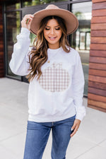 Load image into Gallery viewer, Plaid Pumpkin Applique White Sweatshirt