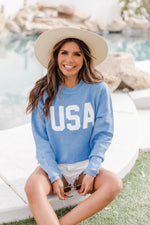 Load image into Gallery viewer, Jersey USA Graphic Corded Blue Sweatshirt