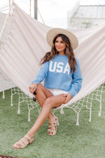 Load image into Gallery viewer, Jersey USA Graphic Corded Blue Sweatshirt