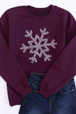 Load image into Gallery viewer, Animal Print Snowflake Graphic Maroon Sweatshirt