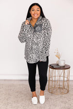 Load image into Gallery viewer, All Snowed In Monogram Animal Print Ivory/Grey Pullover