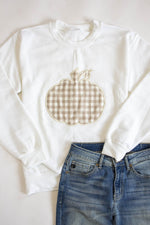 Load image into Gallery viewer, Plaid Pumpkin Applique White Sweatshirt