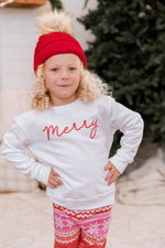 Load image into Gallery viewer, Kids Merry Script White Graphic Sweatshirt