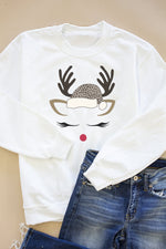 Load image into Gallery viewer, Leopard Print Reindeer Lady White Graphic Sweatshirt