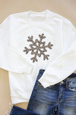 Load image into Gallery viewer, Animal Print Snowflake White Graphic Sweatshirt