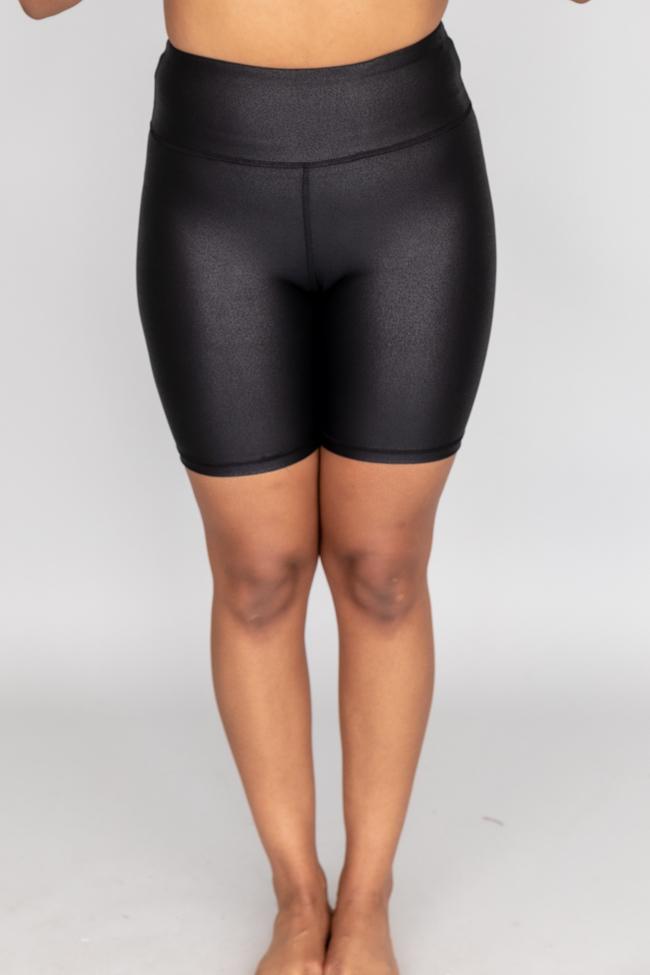 Run After A Dream Faux Leather Black Biker Shorts