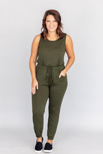 Load image into Gallery viewer, Let&#39;s Be Happy Olive Jumpsuit
