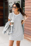 Blissful Days White/Black Striped  T-Shirt Dress