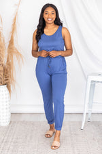 Load image into Gallery viewer, Let&#39;s Be Happy Dark Blue Jumpsuit
