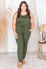 Load image into Gallery viewer, Let&#39;s Be Happy Olive Jumpsuit
