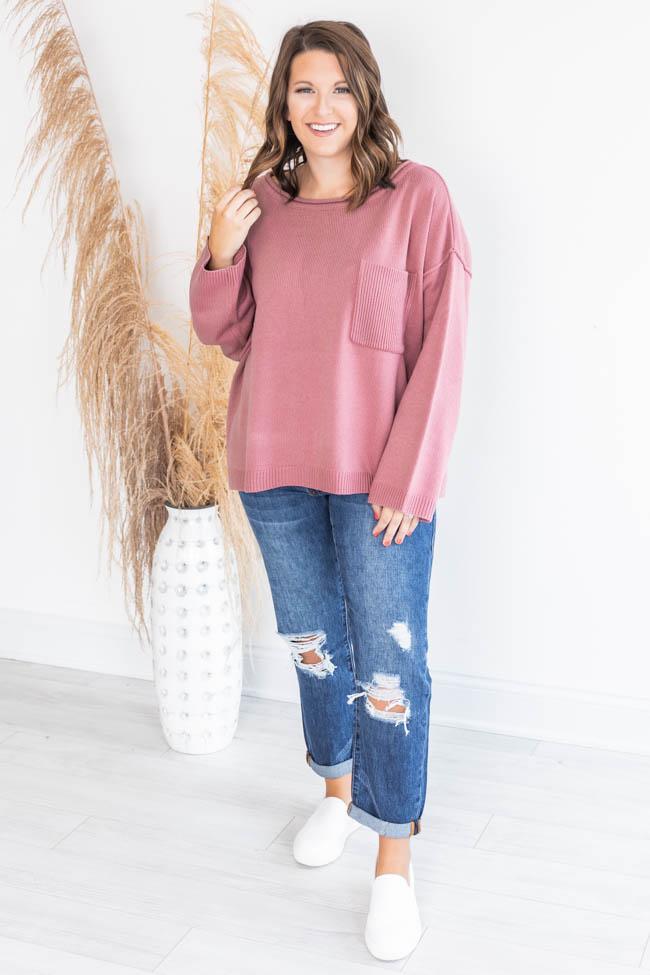Cozy Up Pocket Sweater Dark Mauve