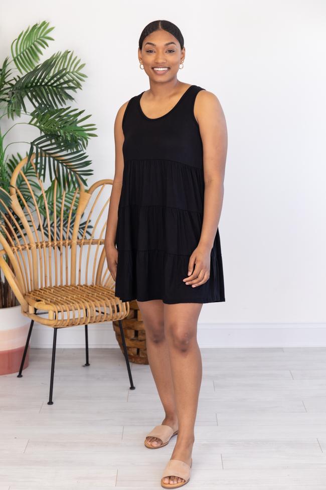 Giving Your All Tiered Tank Dress Black