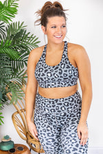 Load image into Gallery viewer, Running After You Animal Print Grey Sports Bra FINAL SALE
