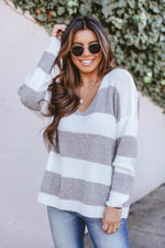 Load image into Gallery viewer, Charade Of Love Striped Grey Sweater
