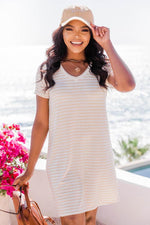 Load image into Gallery viewer, Enjoy The Days Together Striped Mustard  T-Shirt Dress
