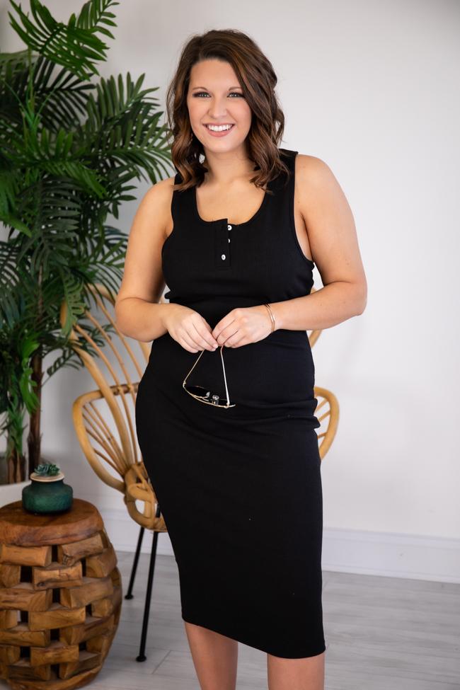 Wonderstruck Love Midi Black Ribbed Tank Dress