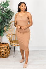 Load image into Gallery viewer, Wonderstruck Love Midi Taupe Ribbed Tank Dress

