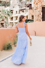 Load image into Gallery viewer, CAITLIN COVINGTON X PINK LILY The Santorini Striped Blue/White Maxi Dress

