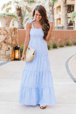 Load image into Gallery viewer, CAITLIN COVINGTON X PINK LILY The Santorini Striped Blue/White Maxi Dress
