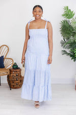Load image into Gallery viewer, CAITLIN COVINGTON X PINK LILY The Santorini Striped Blue/White Maxi Dress
