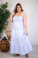 Load image into Gallery viewer, CAITLIN COVINGTON X PINK LILY The Santorini Striped Blue/White Maxi Dress

