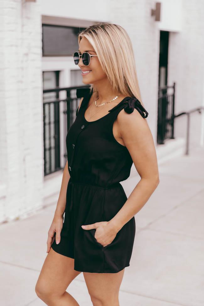Saturday Afternoon Black Tie Strap Button Romper