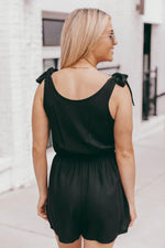 Load image into Gallery viewer, Saturday Afternoon Black Tie Strap Button Romper
