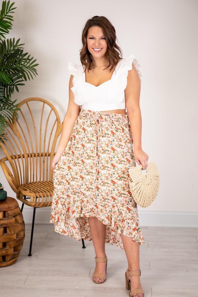 CAITLIN COVINGTON X PINK LILY The Milan Ruffle Sleeve Cropped White Blouse