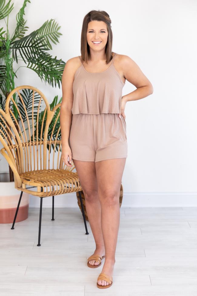 Forgetting The Past Ribbed Mocha Romper
