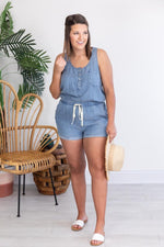 Load image into Gallery viewer, Walking Away Navy Romper
