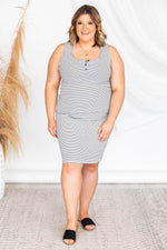Load image into Gallery viewer, Favorite Records Black/White Stripe Midi Tank Dress
