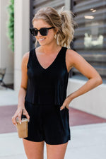 Load image into Gallery viewer, LIVING MY BEST STYLE X PINK LILY Chasing Cities Black Pleated Romper
