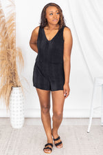 Load image into Gallery viewer, LIVING MY BEST STYLE X PINK LILY Chasing Cities Black Pleated Romper
