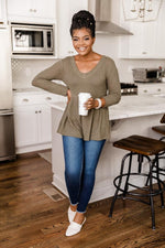 Load image into Gallery viewer, Chance To Shine Olive Peplum Waffle Knit Blouse

