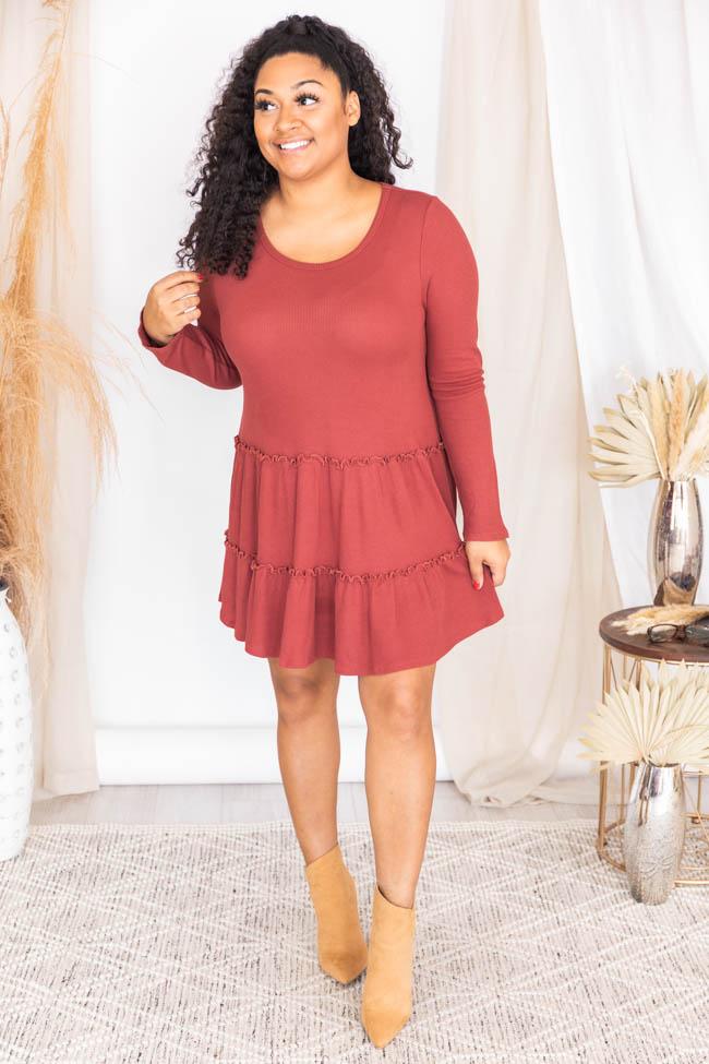 Chasing Sunrises Brick Tiered Babydoll Dress