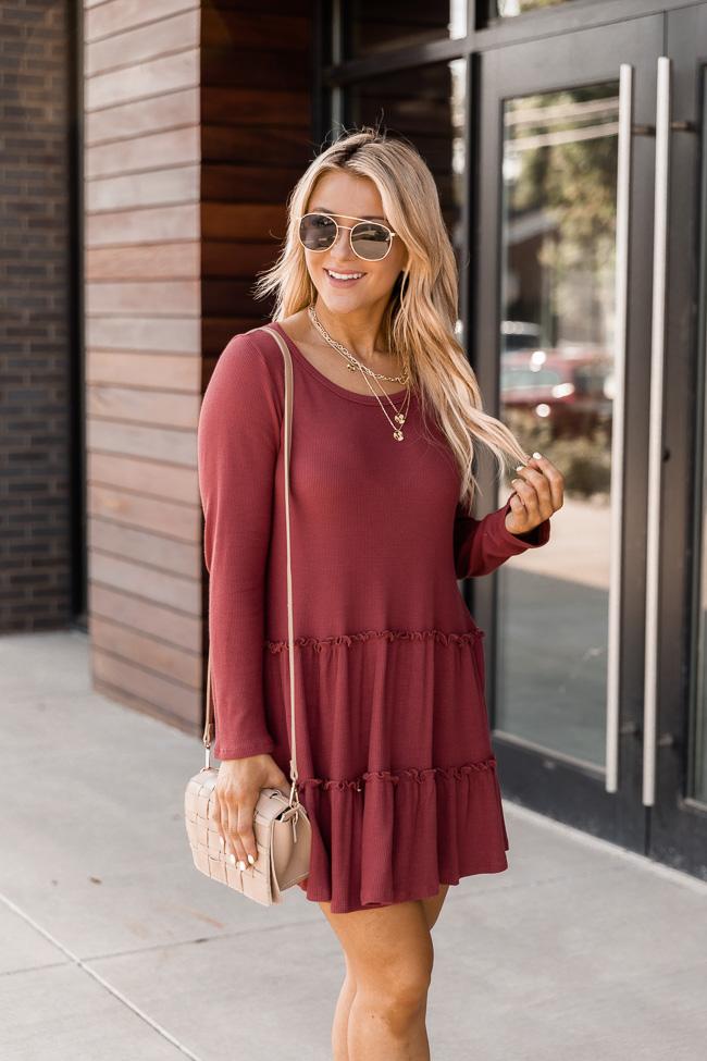 Chasing Sunrises Brick Tiered Babydoll Dress