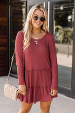 Load image into Gallery viewer, Chasing Sunrises Brick Tiered Babydoll Dress
