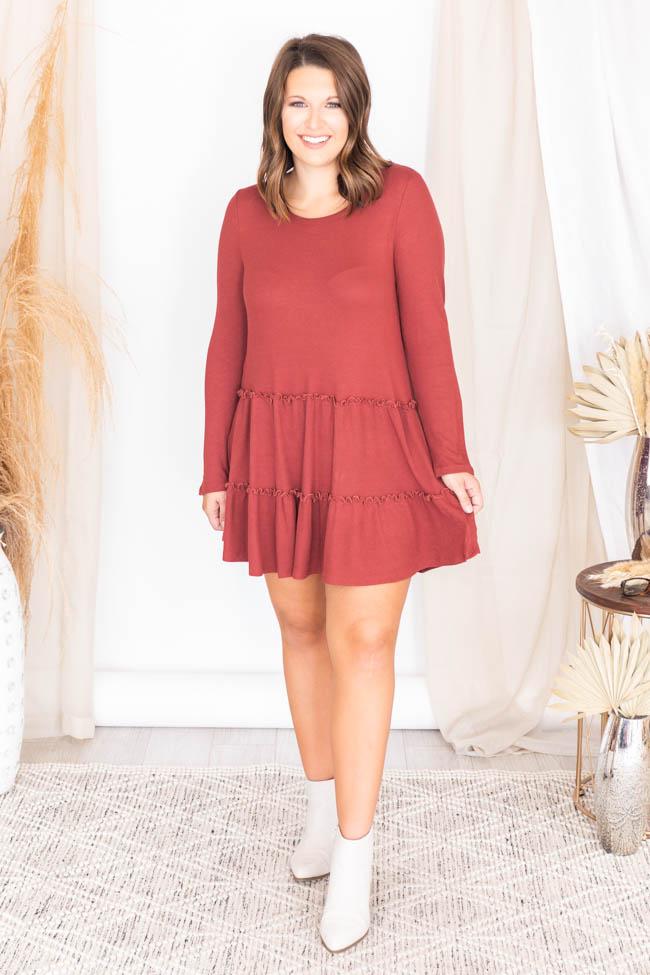 Chasing Sunrises Brick Tiered Babydoll Dress